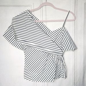 Theory Nautical Stripe Foldover Asymmetrical Top